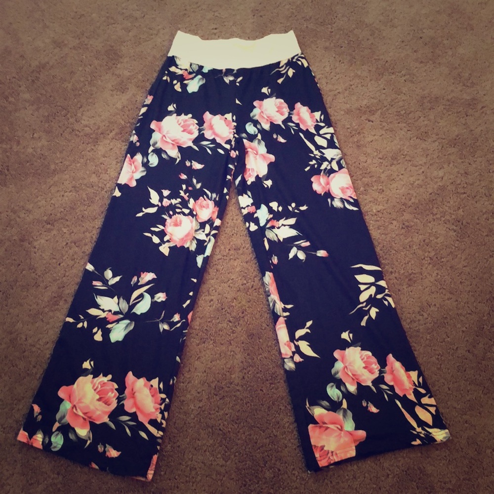 Wide leg floral pants